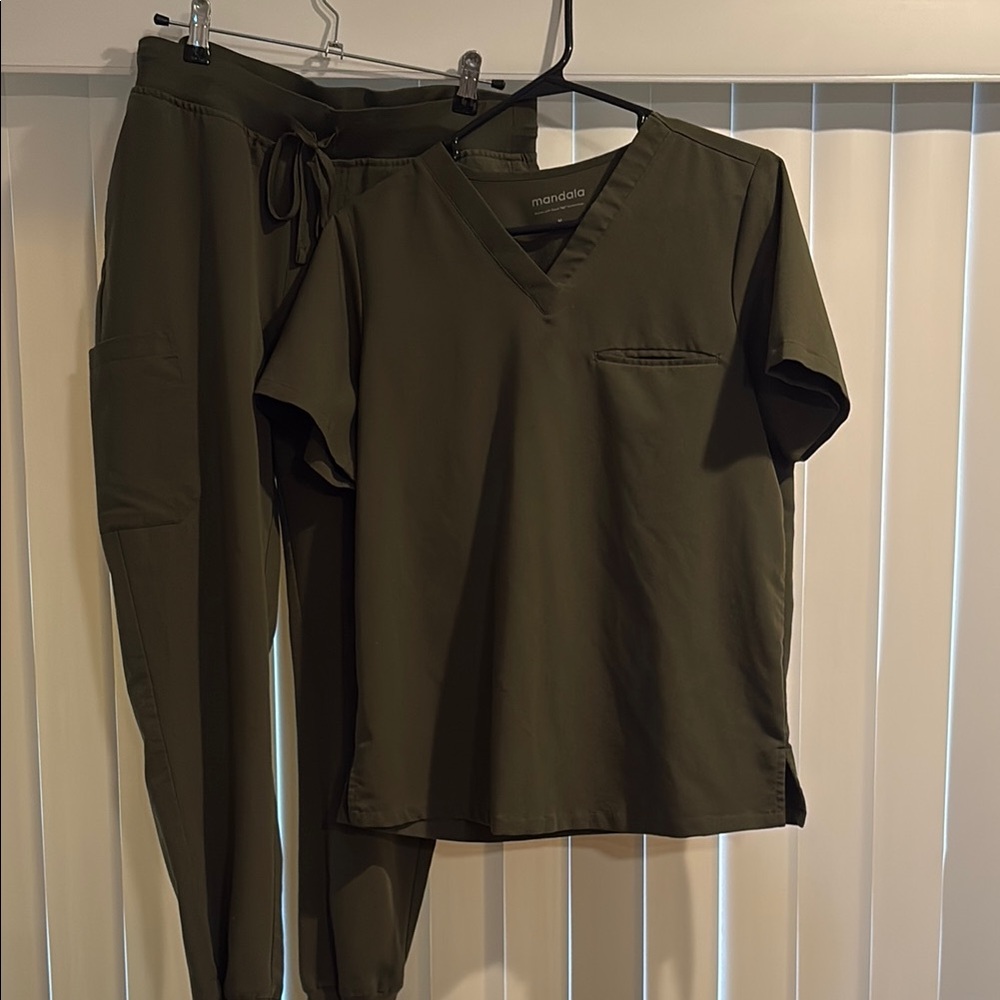 Mandala Olive Green Scrub Top & Joggers